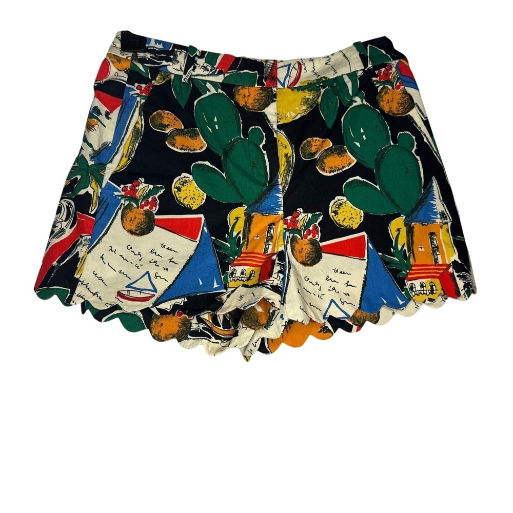 J.Crew Retro Postcard 100%Cotton Women Shorts XS Resort Artsy Whimsical Coastal